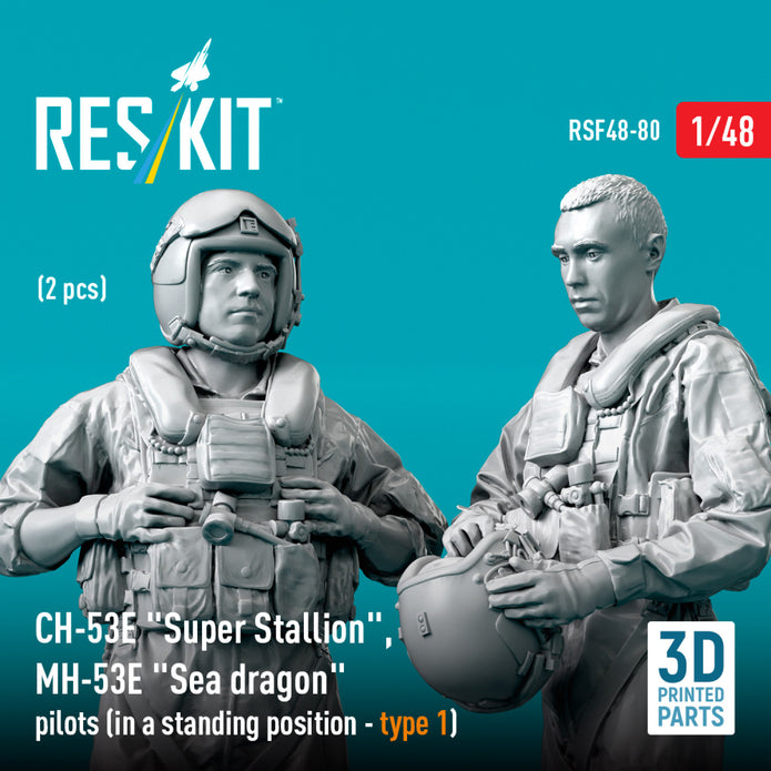 Sikorsky CH-53E Super Stallion, MH-53E Sea Dragon pilots (in a standing position - type 1) (2 pcs) (3D Printed) Scale 1:48 ResKit RSF48-0080