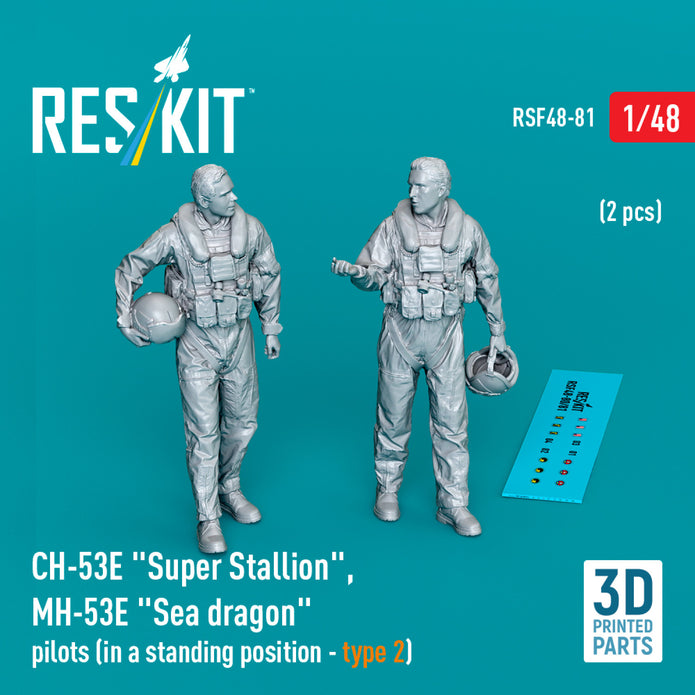 Sikorsky CH-53E Super Stallion, MH-53E Sea Dragon pilots (in a standing position - type 2) (2 pcs) (3D Printed) Scale 1:48 ResKit RSF48-0081