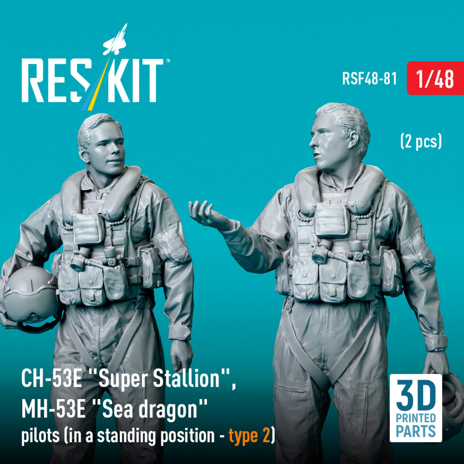 Sikorsky CH-53E Super Stallion, MH-53E Sea Dragon pilots (in a standing position - type 2) (2 pcs) (3D Printed) Scale 1:48 ResKit RSF48-0081