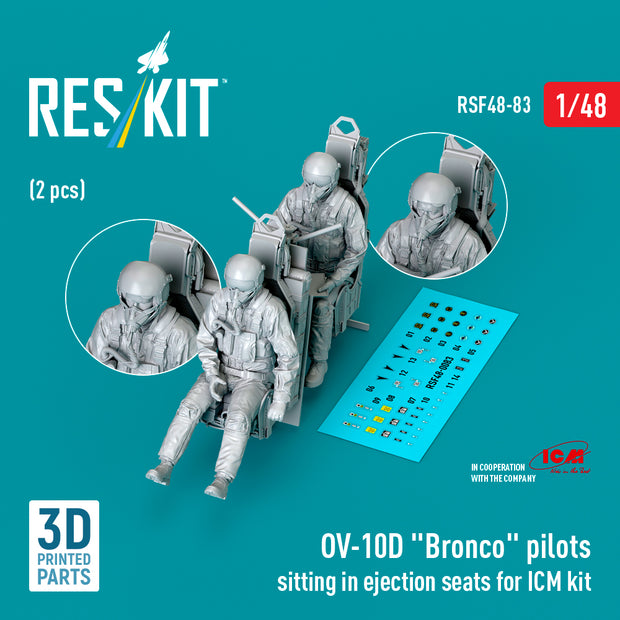 North American OV-10D Bronco Pilots Sitting in Ejection Seats for ICM kit (2 pcs) (3D Printed) Scale 1:48 ResKit RSF48-0083 for Aircraft Model Kit