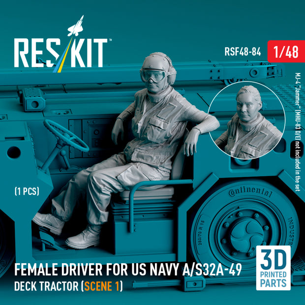 Female driver for US NAVY A/S32A-49 Deck Tractor (scene 1) (1 pcs) (3D Printed) Scale Figurines 1:48 ResKit RSF48-0084 for Figurines for Aircraft / Helicopters Model Kit