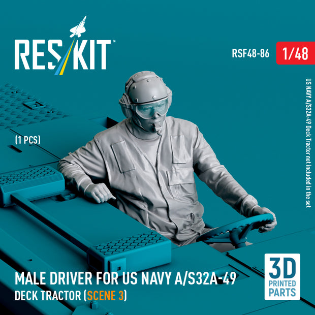 Male driver for US NAVY A/S32A-49 Deck Tractor (scene 3) (1 pcs) (3D Printed) Scale Figurines 1:48 ResKit RSF48-0086 for Figurines for Aircraft / Helicopters Model Kit