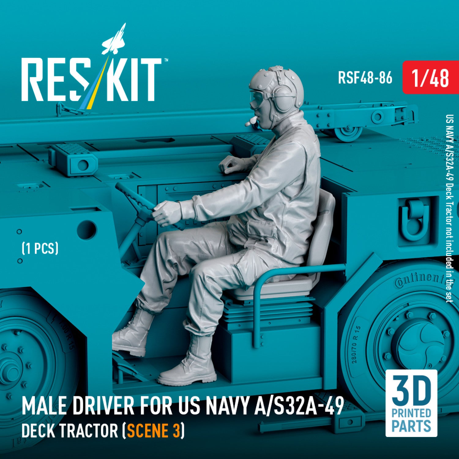 Male driver for US NAVY A/S32A-49 Deck Tractor (scene 3) (1 pcs) (3D Printed) Scale Figurines 1:48 ResKit RSF48-0086 for Figurines for Aircraft / Helicopters Model Kit