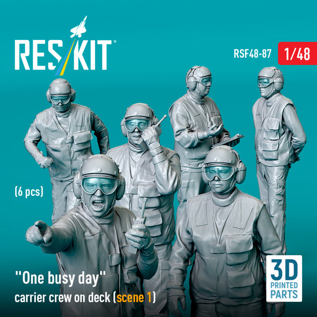 One busy day carrier crew on deck (scene 1) (6 pcs) (3D Printed) Scale 1:48 ResKit RSF48-0087 for Figurines for Aircraft / Helicopters Model Kit
