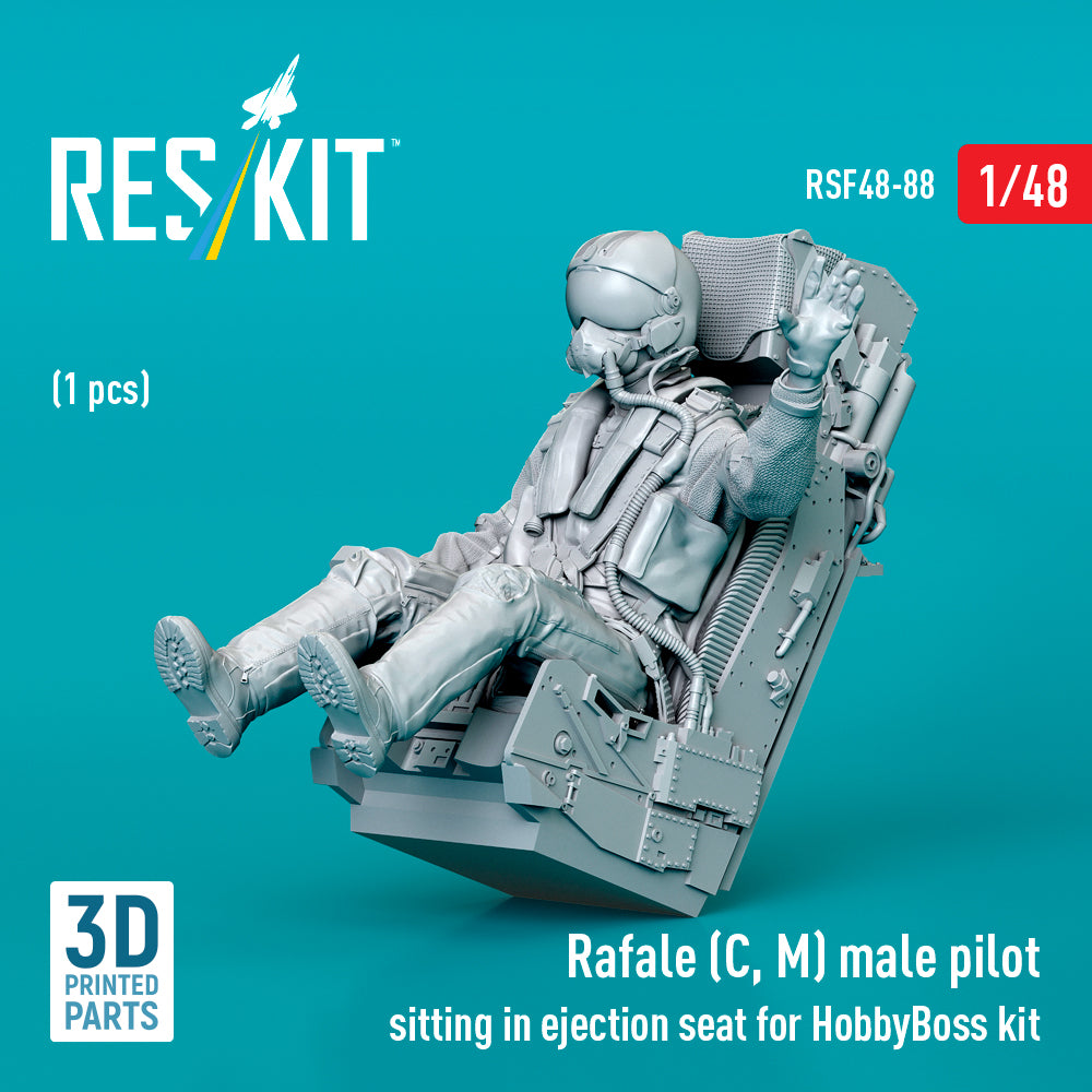 Dassault Rafale (C, M) Male Pilot Sitting in Ejection Seat for HobbyBoss kit (1 pcs) (3D Printed) Scale 1:48 ResKit RSF48-0088 for Aircraft Model Kit