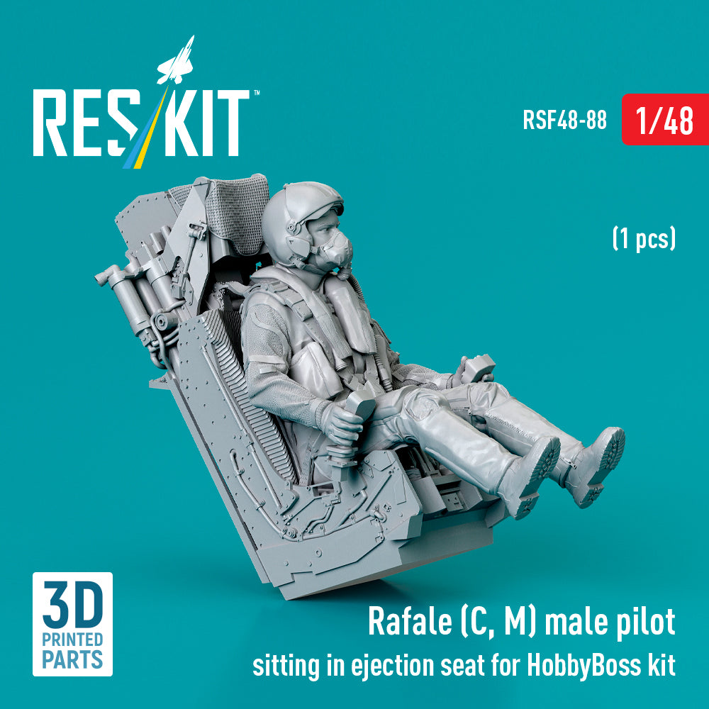 Dassault Rafale (C, M) Male Pilot Sitting in Ejection Seat for HobbyBoss kit (1 pcs) (3D Printed) Scale 1:48 ResKit RSF48-0088 for Aircraft Model Kit