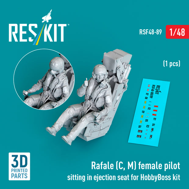 Dassault Rafale (C, M) Female Pilot Sitting in Ejection Seat for HobbyBoss kit (1 pcs) (3D Printed) Scale 1:48 ResKit RSF48-0089 for Aircraft Model Kit