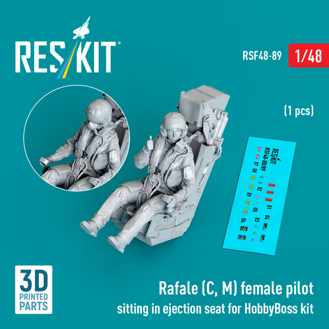 Dassault Rafale (C, M) Female Pilot Sitting in Ejection Seat for HobbyBoss kit (1 pcs) (3D Printed) Scale 1:48 ResKit RSF48-0089 for Aircraft Model Kit