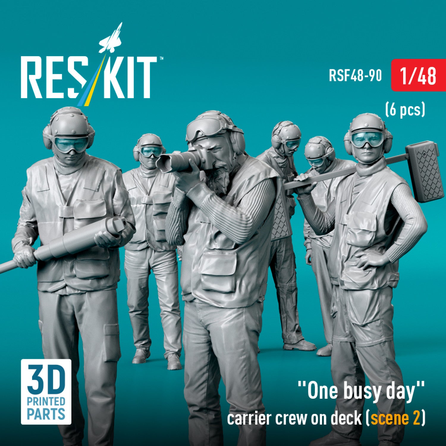 One busy day carrier crew on deck (scene 2) (6 pcs) (3D Printed) Scale 1:48 ResKit RSF48-0090 for Figurines for Aircraft / Helicopters Model Kit