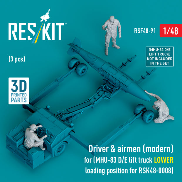 Driver & Airmen (modern) (3 pcs) (MHU-83 D/E Lift Truck LOWER Loading Position for RSK48-0008) (3D Printed) Scale 1:48 ResKit RSF48-0091 for Figurines for Aircraft Model Kit