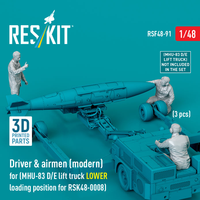 Driver & Airmen (modern) (3 pcs) (MHU-83 D/E Lift Truck LOWER Loading Position for RSK48-0008) (3D Printed) Scale 1:48 ResKit RSF48-0091 for Figurines for Aircraft Model Kit