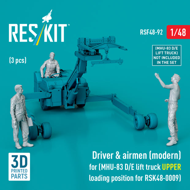 Driver & Airmen (modern) (3 pcs) (MHU-83 D/E Lift Truck UPPER Loading Position for RSK48-0009) (3D Printed) Scale 1:48 ResKit RSF48-0092 for Figurines for Aircraft Model Kit