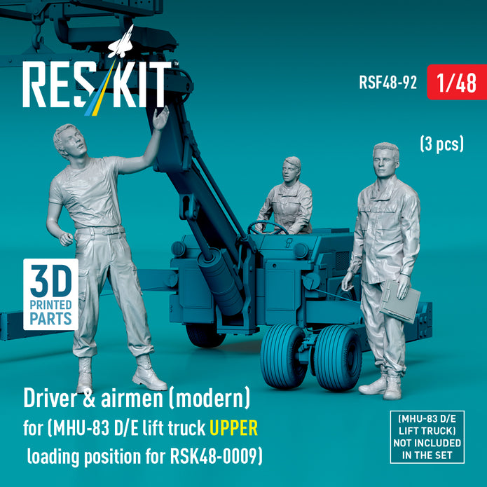 Driver & Airmen (modern) (3 pcs) (MHU-83 D/E Lift Truck UPPER Loading Position for RSK48-0009) (3D Printed) Scale 1:48 ResKit RSF48-0092 for Figurines for Aircraft Model Kit
