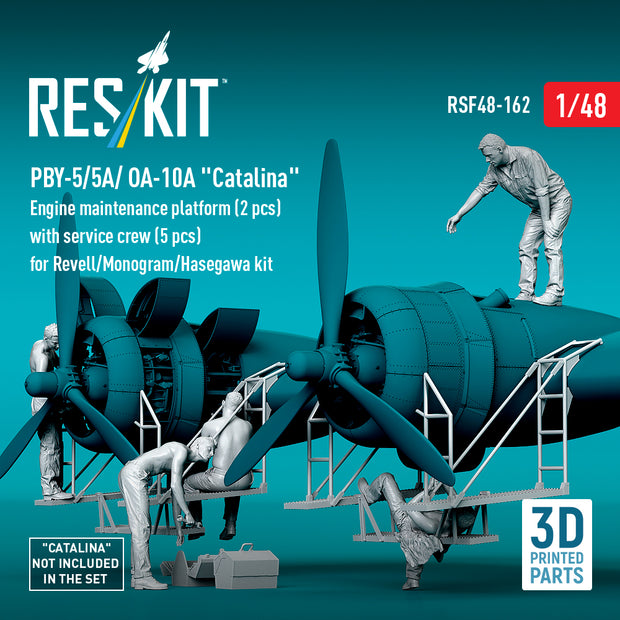 PBY-5/5A/ OA-10A Catalina Engine maintenance platform (2 pcs) with service crew (5 pcs) for Revell/Monogram/Hasegawa kit (3D Printed) Scale 1:48 ResKit RSF48-0162