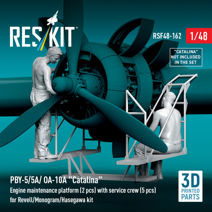 PBY-5/5A/ OA-10A Catalina Engine maintenance platform (2 pcs) with service crew (5 pcs) for Revell/Monogram/Hasegawa kit (3D Printed) Scale 1:48 ResKit RSF48-0162