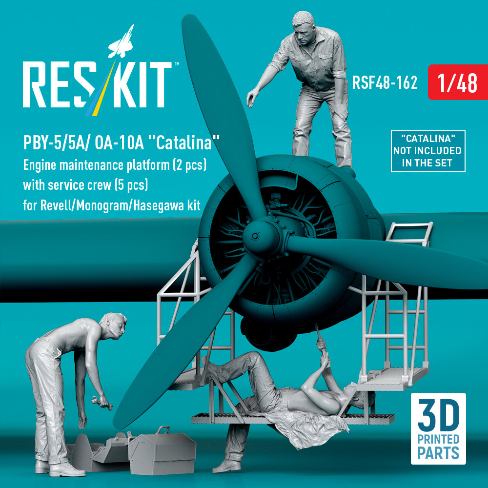PBY-5/5A/ OA-10A Catalina Engine maintenance platform (2 pcs) with service crew (5 pcs) for Revell/Monogram/Hasegawa kit (3D Printed) Scale 1:48 ResKit RSF48-0162
