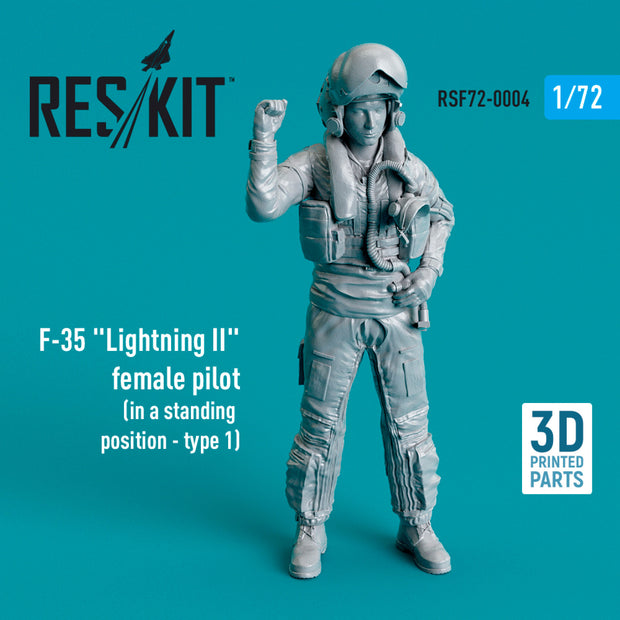 Lockheed Martin F-35 Lightning II female pilot (in a standing position - type 1) (3D Printed) Scale 1:72 ResKit RSF72-0004 for Figurines for Aircraft Model Kit