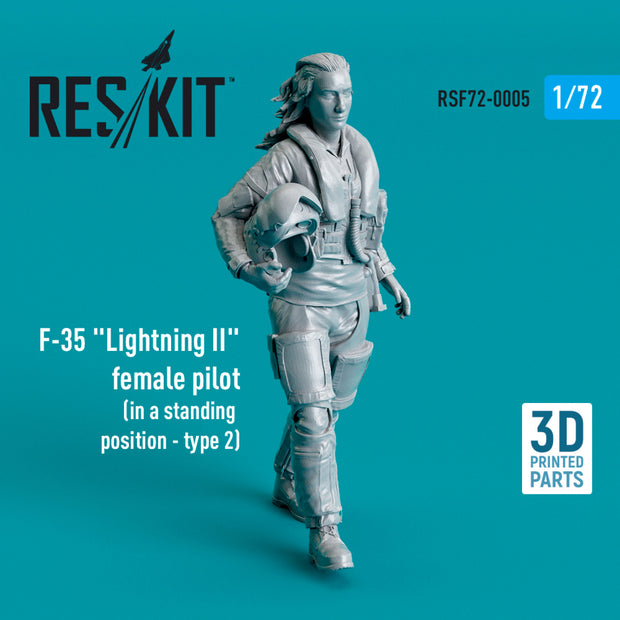 Lockheed Martin F-35 Lightning II female pilot (in a standing position - type 2) (3D Printed) Scale 1:72 ResKit RSF72-0005 for Figurines for Aircraft Model Kit