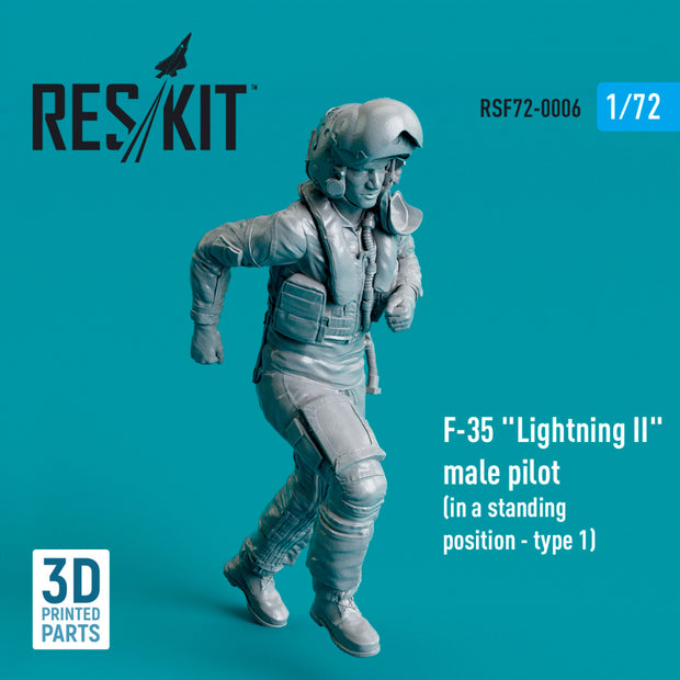 Lockheed Martin F-35 Lightning II male pilot (in a standing position - type 1) (3D Printed) Scale 1:72 ResKit RSF72-0006 for Figurines for Aircraft Model Kit
