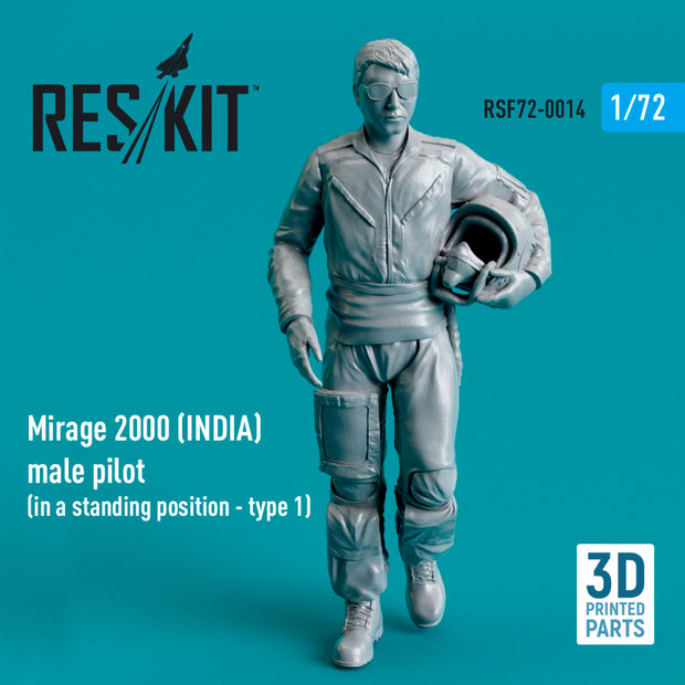 Dassault Mirage 2000 (INDIA) male pilot (in a standing position - type 1) (3D Printed) Scale 1:72 ResKit RSF72-0014 for Figurines for Aircraft Model Kit