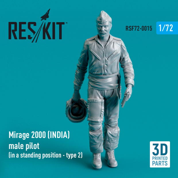 Dassault Mirage 2000 (INDIA) male pilot (in a standing position - type 2) (3D Printed) Scale 1:72 ResKit RSF72-0015 for Figurines for Aircraft Model Kit