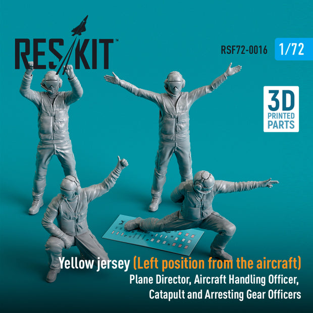 Yellow jersey (Modern) (Left position from the aircraft) Plane Director, Aircraft Handling Officer, Catapult and Arresting Gear Officers (4 pcs) (3D Printed) Scale 1:72 ResKit RSF72-0016 for Figurines for Aircraft / Helicopters Model Kit