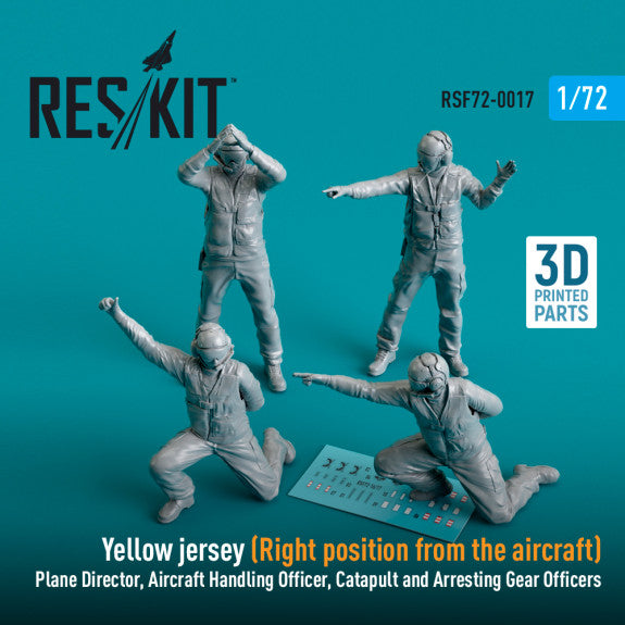 Yellow jersey (Modern) (Right position from the aircraft) Plane Director, Aircraft Handling Officer, Catapult and Arresting Gear Officers (4 pcs) (3D Printed) Scale 1:72 ResKit RSF72-0017 for Figurines for Aircraft / Helicopters Model Kit