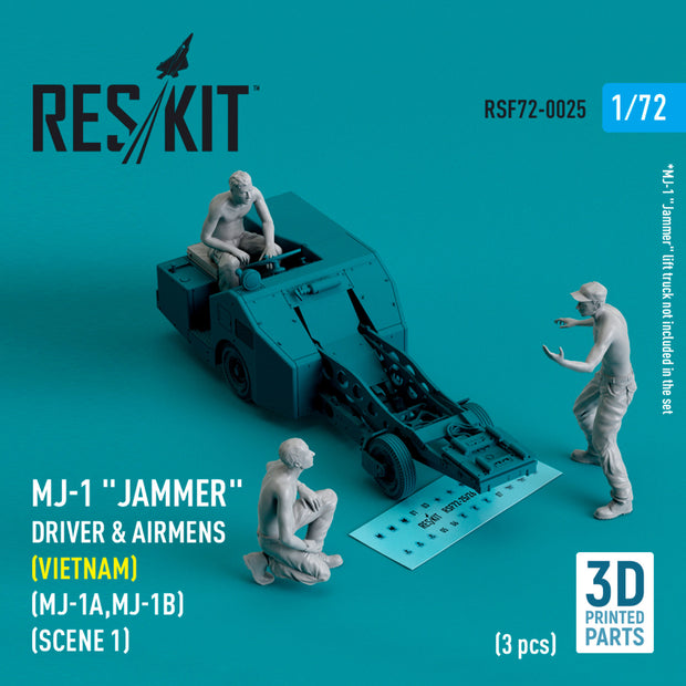 MJ-1 Jammer Driver & airmens (Vietnam) (MJ-1A,MJ-1B) (scene 1) (3 pcs) (3D Printed) Scale 1:72 ResKit RSF72-0025 for Figurines for Aircraft / Helicopters Model Kit