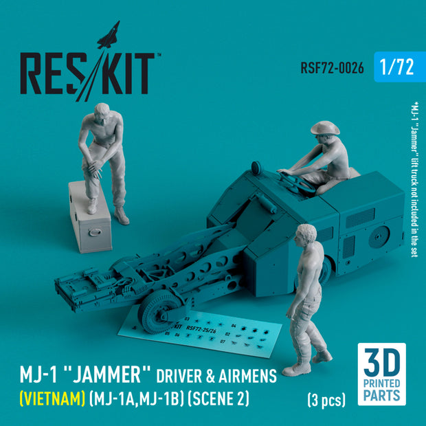 MJ-1 Jammer Driver & airmens (Vietnam) (MJ-1A,MJ-1B) (scene 2) (3 pcs) (3D Printed) Scale 1:72 ResKit RSF72-0026 for Figurines for Aircraft / Helicopters Model Kit