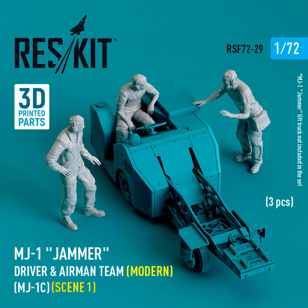 MJ-1 Jammer Driver & airman team (Modern) (MJ-1C) (scene 1) (3 pcs) (3D Printed) Scale 1:72 ResKit RSF72-0029 for Figurines for Aircraft / Helicopters Model Kit