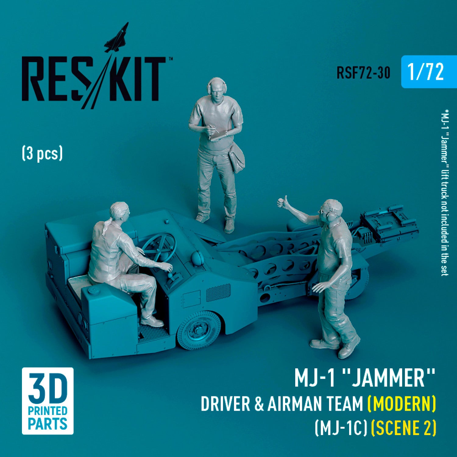 MJ-1 Jammer Driver & airman team (Modern) (MJ-1C) (scene 2) (3 pcs) (3D Printed) Scale 1:72 ResKit RSF72-0030 for Figurines for Aircraft / Helicopters Model Kit