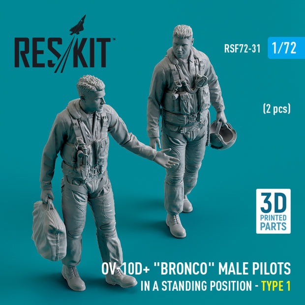 OV-10D+ Bronco male pilots (in a standing position - type 1) (2 pcs) (3D Printed) Scale 1:72 ResKit RSF72-0031 for Figurines for Aircraft Model Kit