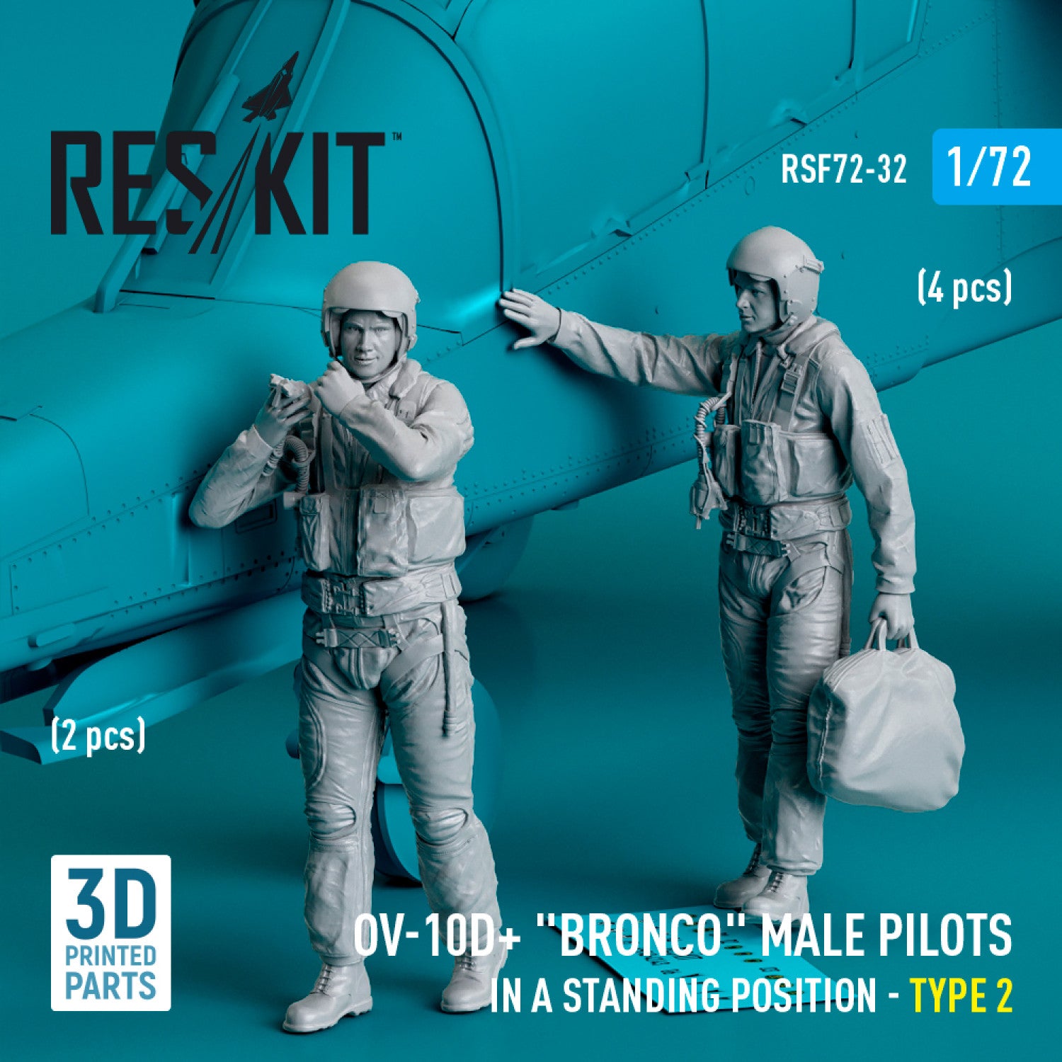 OV-10D+ Bronco male pilots (in a standing position - type 2) (2 pcs) (3D Printed) Scale 1:72 ResKit RSF72-0032 for Figurines for Aircraft Model Kit