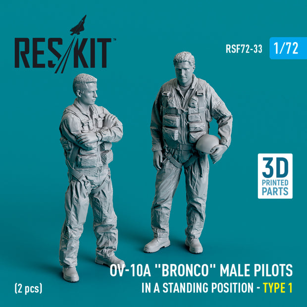 OV-10A Bronco male pilots (in a standing position - type 1) (2 pcs) (3D Printed) Scale 1:72 ResKit RSF72-0033 for Figurines for Aircraft Model Kit