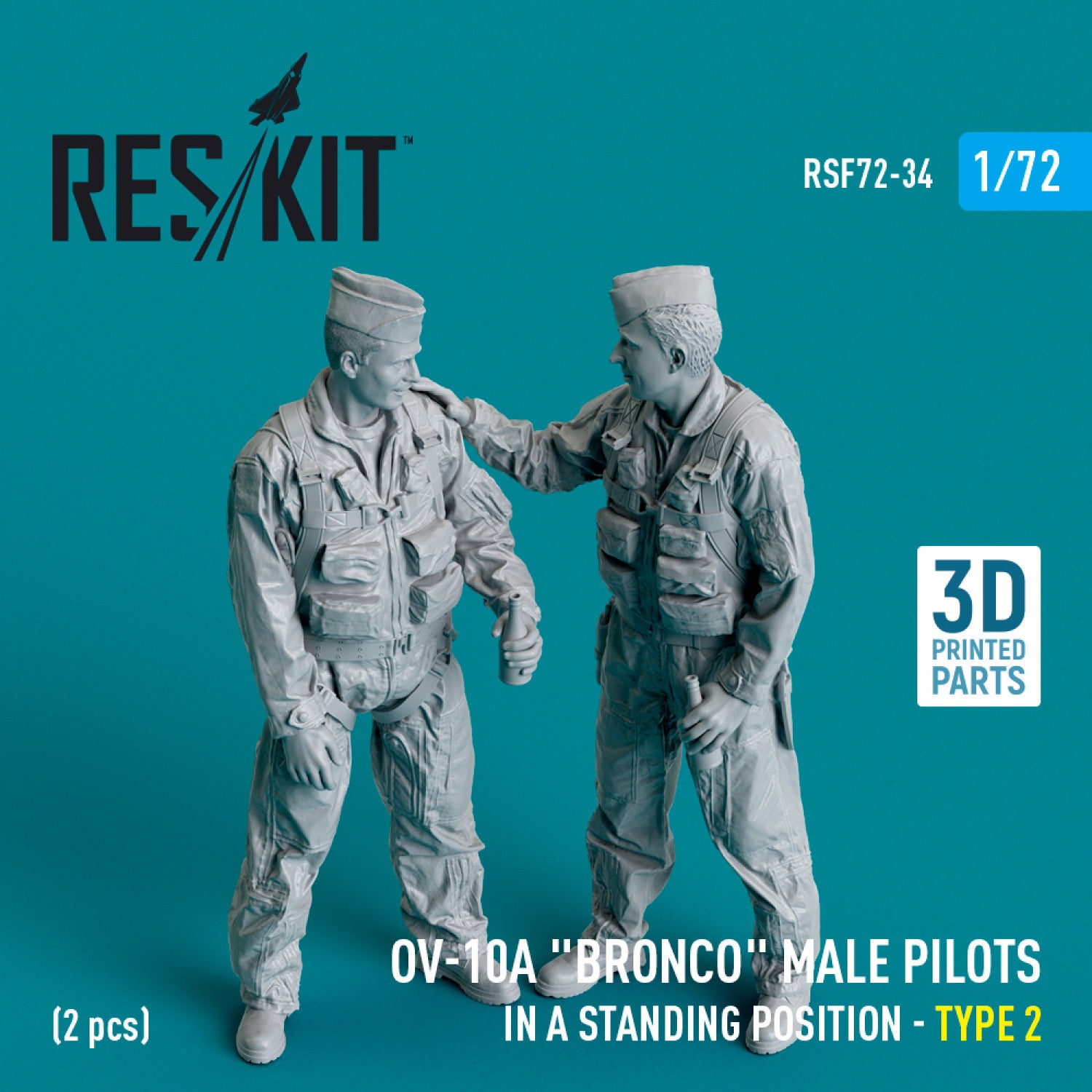 OV-10A Bronco male pilots (in a standing position - type 2) (2 pcs) (3D Printed) Scale 1:72 ResKit RSF72-0034 for Figurines for Aircraft Model Kit