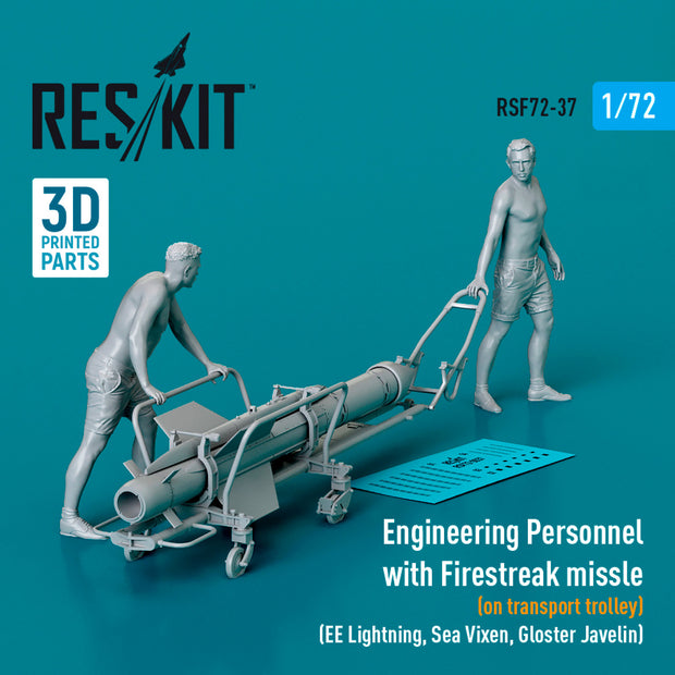 Engineering Personnel with Firestreak missle (on transport trolley) (EE Lightning, Sea Vixen, Gloster Javelin) (1 pcs) (3D Printed) Scale 1:72 ResKit RSF72-0037 for Figurines for Aircraft Model Kit