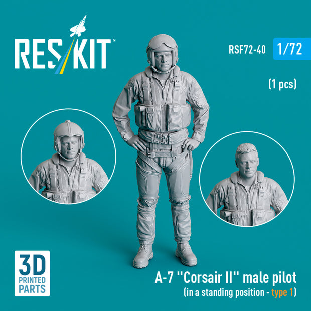LTV A-7 Corsair II male pilot (in a standing position - type 1) (1 pcs) (3D Printed) Scale 1:72 ResKit RSF72-0040 for Figurines for Aircraft Model Kit
