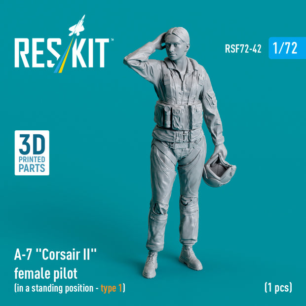 LTV A-7 Corsair II female pilot (in a standing position - type 1) (1 pcs) (3D Printed) Scale 1:72 ResKit RSF72-0042 for Figurines for Aircraft Model Kit