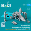 British Aircraft mechanics with SUU-23 20mm gun pod (open & close gun bay) on transport trolley (scene 1) (3 pcs) (3D Printed) Scale 1:72 ResKit RSF72-0050 for Figurines for Aircraft Model Kit
