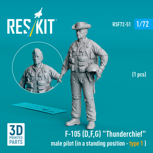 Republic F-105 (D,F,G) Thunderchief male pilot (in a standing position - type 1 ) (1 pcs) (3D Printed) Scale 1:72 ResKit RSF72-0051 for Figurines for Aircraft Model Kit