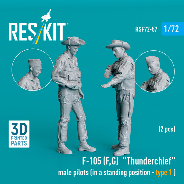 Republic F-105 (F, G) Thunderchief male pilots (in a standing position - type 1 ) (2 pcs) (3D Printed) Scale 1:72 ResKit RSF72-0057 for Figurines for Aircraft Model Kit