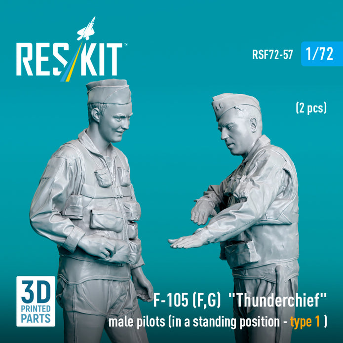 Republic F-105 (F, G) Thunderchief male pilots (in a standing position - type 1 ) (2 pcs) (3D Printed) Scale 1:72 ResKit RSF72-0057 for Figurines for Aircraft Model Kit