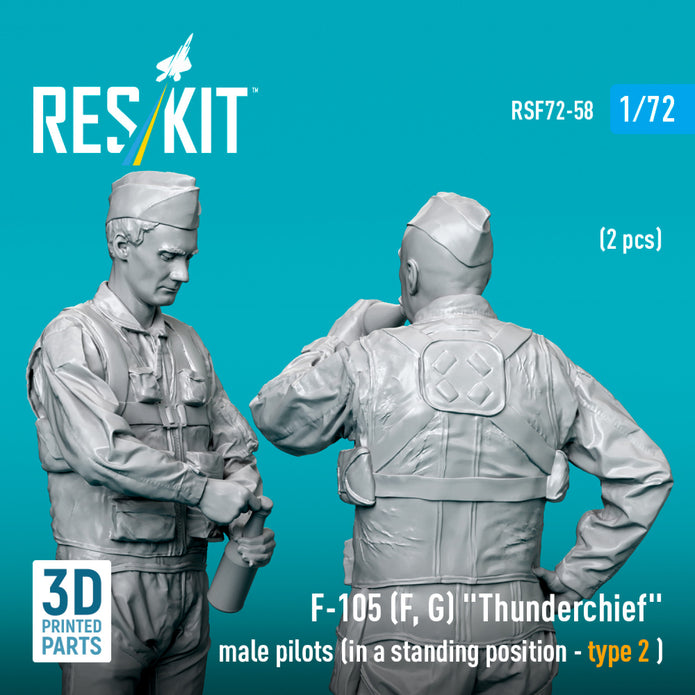 Republic F-105 (F, G) Thunderchief male pilots (in a standing position - type 2 ) (2 pcs) (3D Printed) Scale 1:72 ResKit RSF72-0058 for Figurines for Aircraft Model Kit