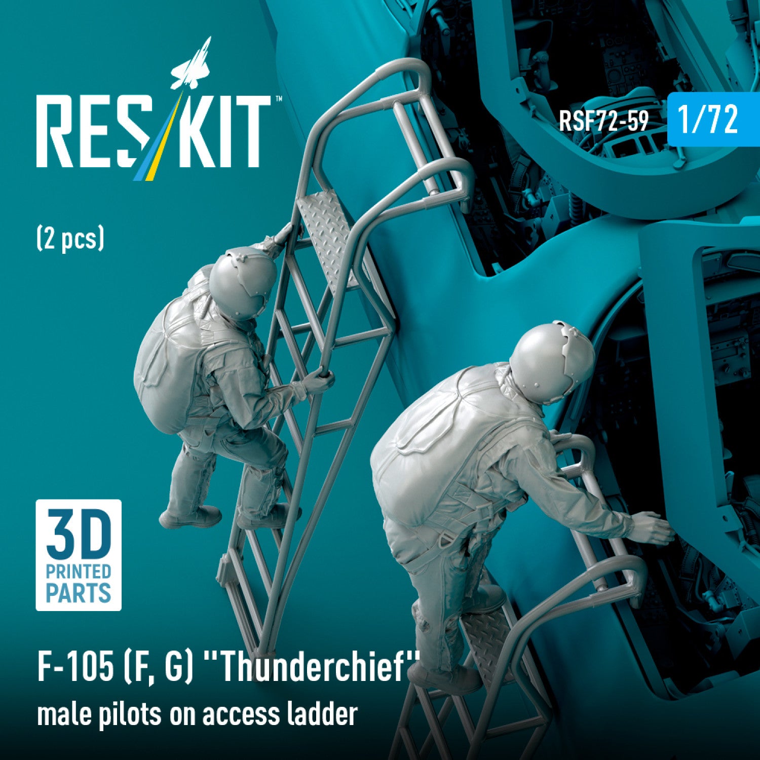 Republic F-105 (F, G) Thunderchief male pilots on Access Ladder (2 pcs) (3D Printed) Scale 1:72 ResKit RSF72-0059 for Figurines for Aircraft Model Kit