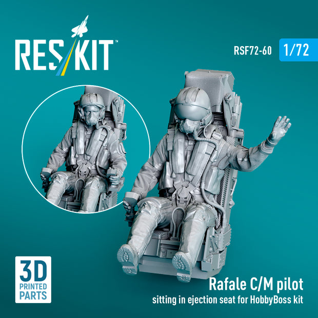 Rafale C/M pilot sitting in ejection seat for HobbyBoss kit (1 pcs) (3D Printed) Scale 1:72 ResKit RSF72-0060