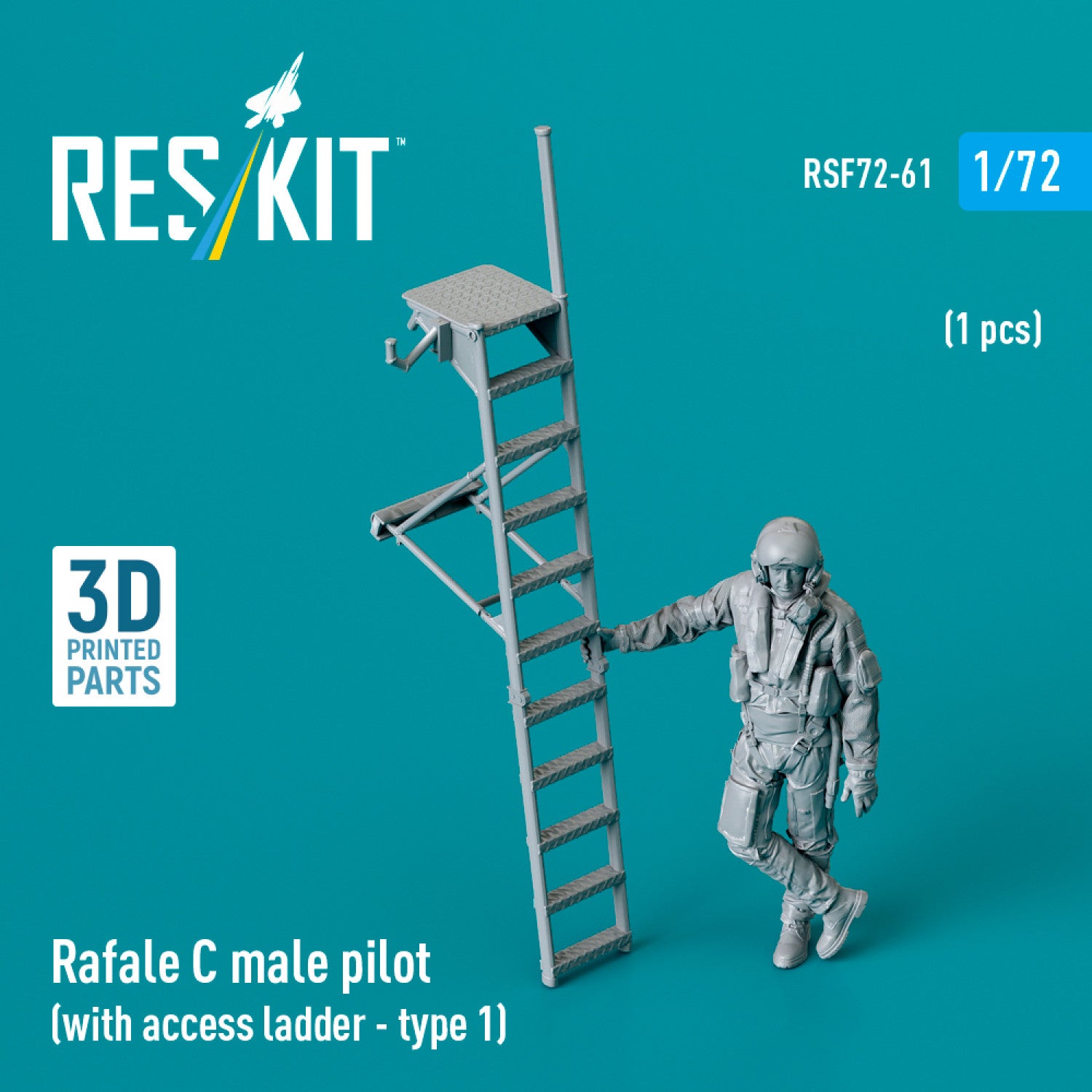 Rafale C male pilot (with Access Ladder - type 1) (1 pcs) (3D Printed) Scale 1:72 ResKit RSF72-0061 for Figurines for Aircraft Model Kit