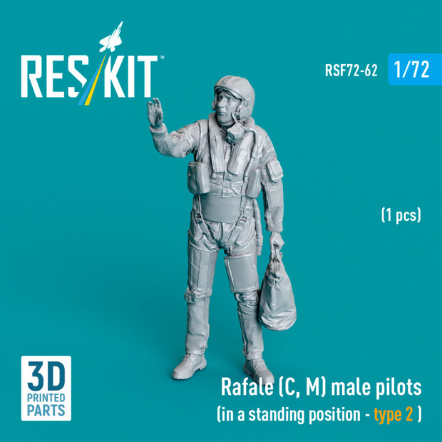 Rafale (C, M) male pilot (in a standing position - type 2) (1 pcs) (3D Printed) Scale 1:72 ResKit RSF72-0062 for Figurines for Aircraft Model Kit