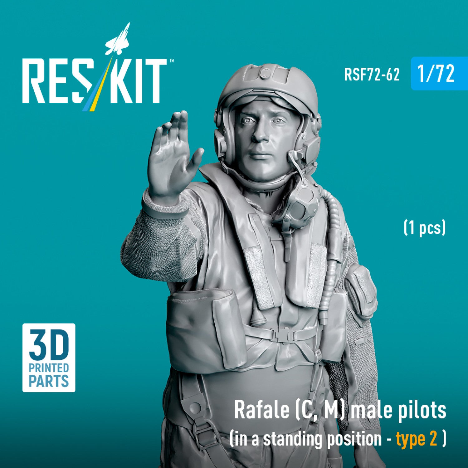 Rafale (C, M) male pilot (in a standing position - type 2) (1 pcs) (3D Printed) Scale 1:72 ResKit RSF72-0062 for Figurines for Aircraft Model Kit