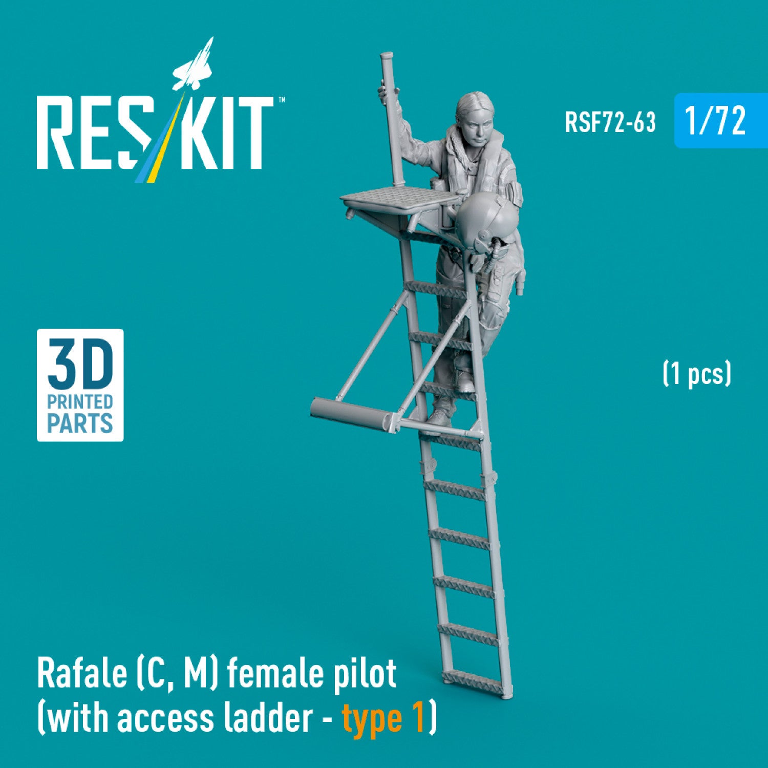 Rafale (C, M) female pilot (with Access Ladder - type 1) (1 pcs) (3D Printed) Scale 1:72 ResKit RSF72-0063 for Figurines for Aircraft Model Kit