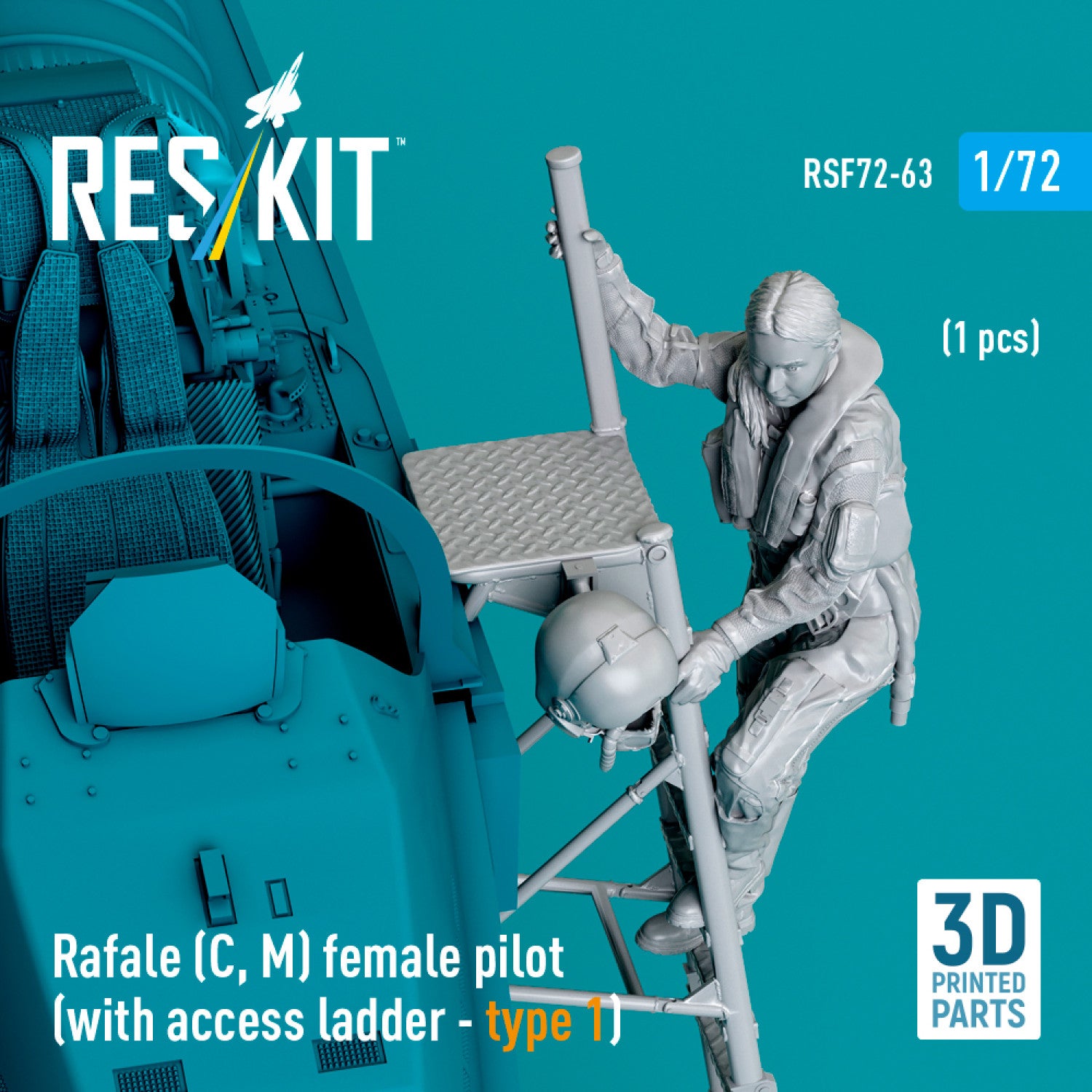 Rafale (C, M) female pilot (with Access Ladder - type 1) (1 pcs) (3D Printed) Scale 1:72 ResKit RSF72-0063 for Figurines for Aircraft Model Kit